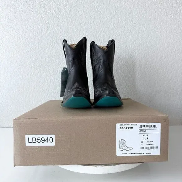 NEW Lane LEXINGTON Womens Cowboy Bootie 9.5 Black Leather Western Cowgirl Boots - Picture 9 of 10